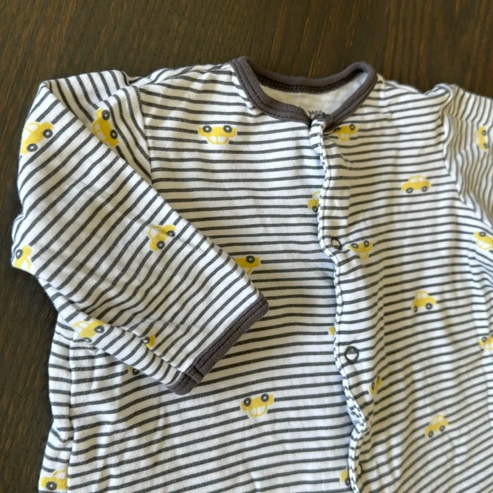 Little Me Baby Sleeper & Hat Set 9M Striped Cars Cotton